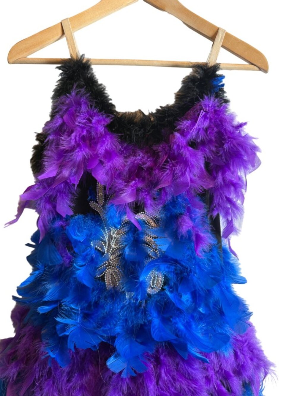 Feather Strappy Ballerina / Mardi Gras Dress Halloween Costume Blue & Purple M/L - Picture 3 of 8